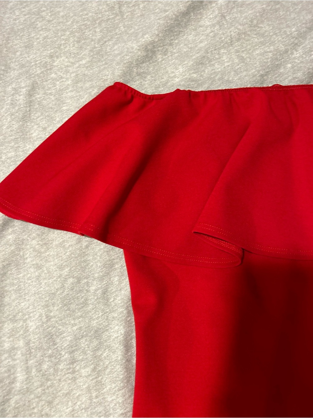 Red Ruffle Off-Shoulder One-Piece Bodysuit - Picture 5 of 6